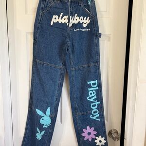 PLAYBOY Blue Denim Pants with Graphic Accents